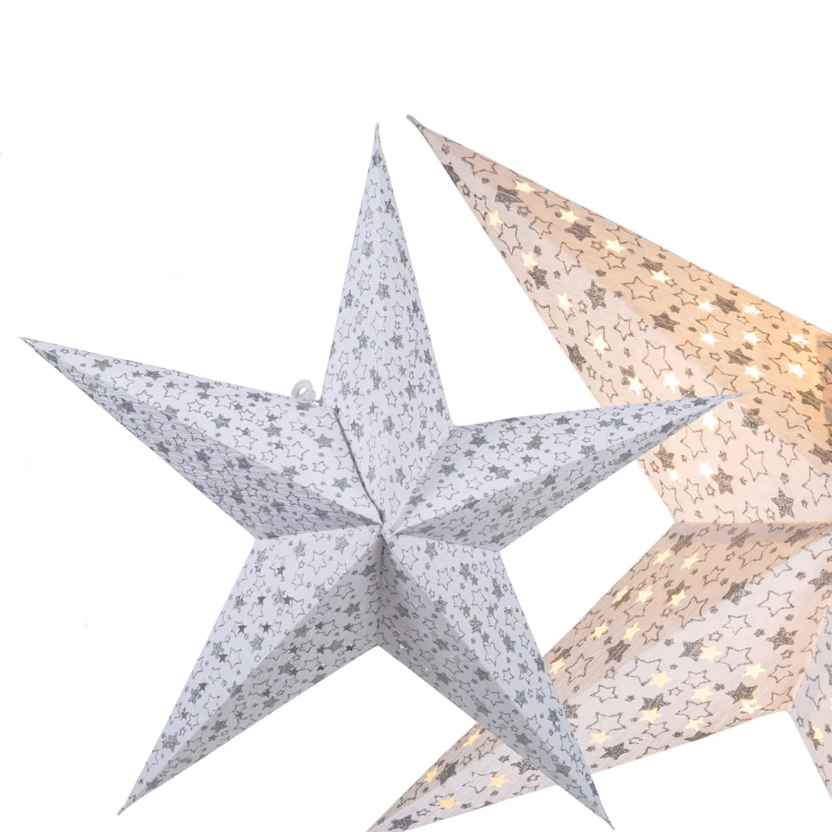 Weihnachtsstern aus Papier - weiß mit Sternen, klein